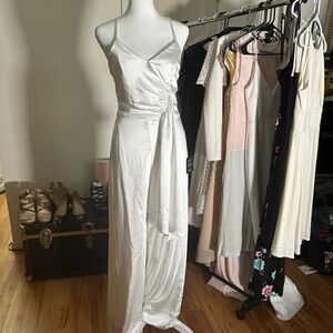 White Satin Romper Full Pant